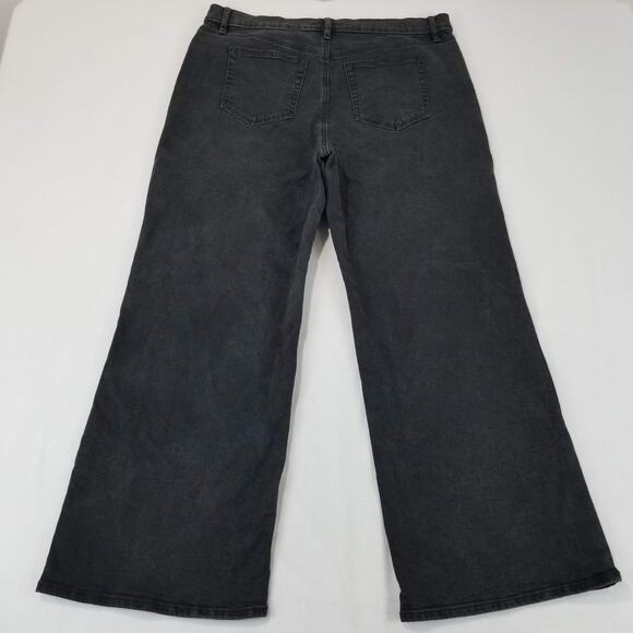 LOFT Jeans Size 32 14 Black Velvet Stripe High Rise Wide Leg Jean Petite Inseam - Picture 2 of 12